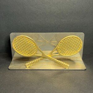 VTG Decorative Brass & Chrome Double Tennis Racket Tabletop Mail Letter Holder